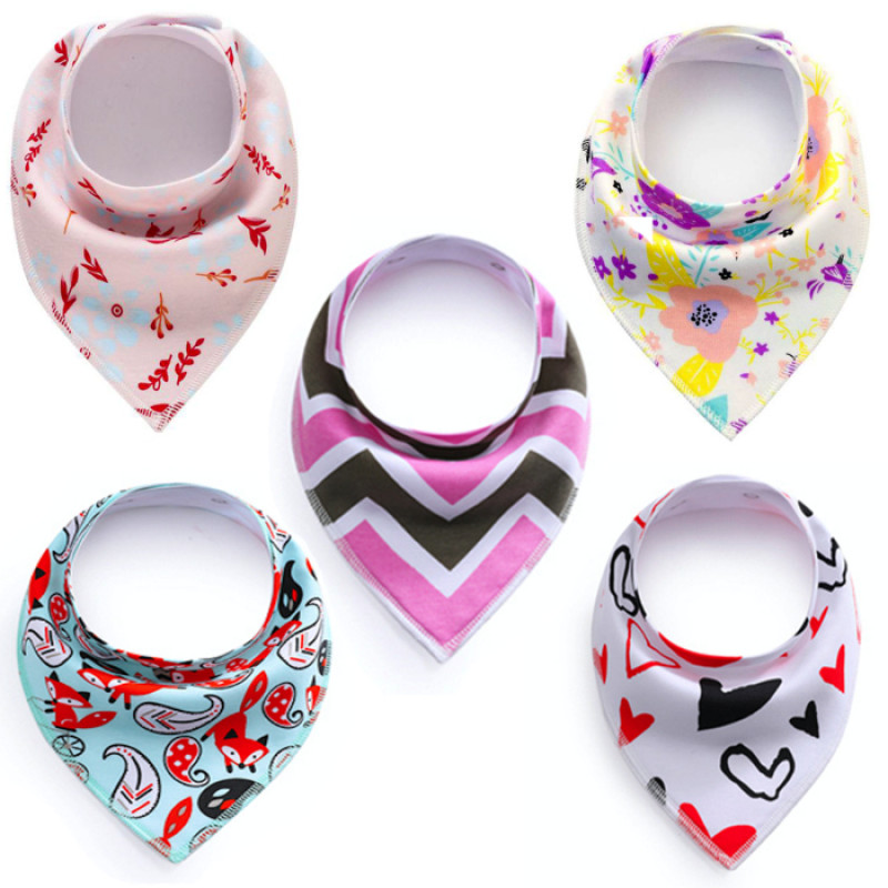 SET 1 Girls 5 Baby Bibs Bandana Handkerchief for Infant Drooling Teething Super Absorbent Bibs Age 0-24M